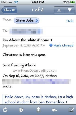 White iPhone Steve Jobs Email
