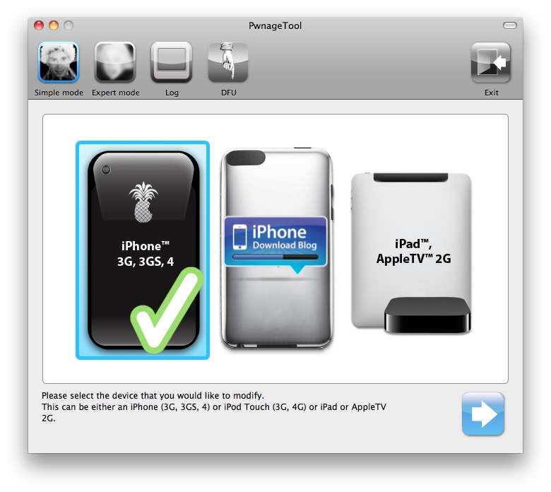 PwnageTool Select Device