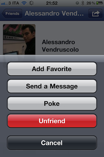 Unfriend in Facebook app