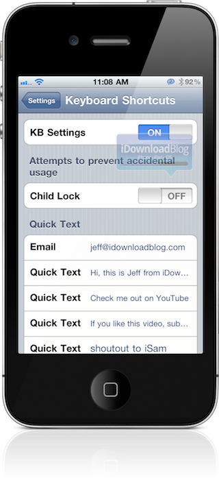 KBShortcuts Settings