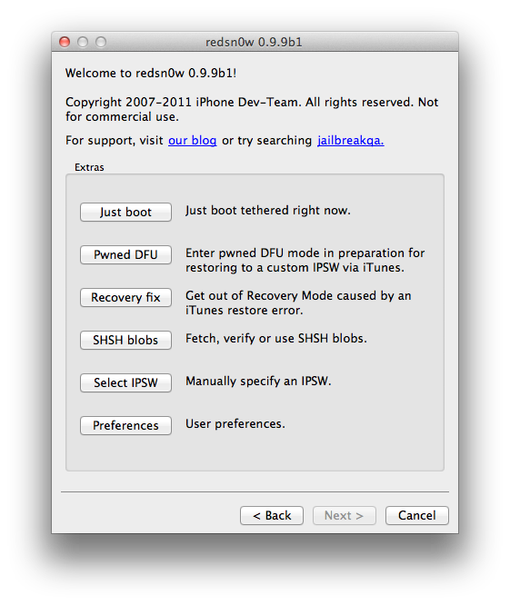 redsn0w 0.9.9b1 Extras