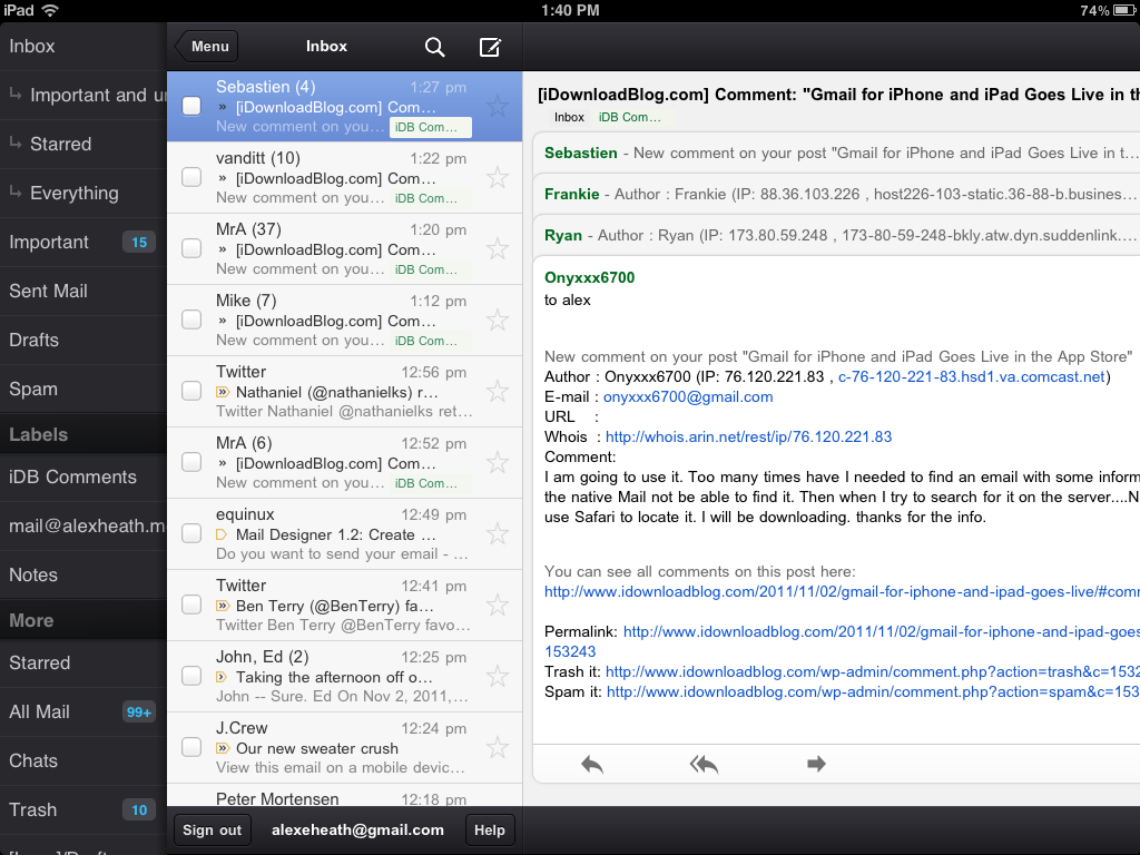 gmail app ipad inbox